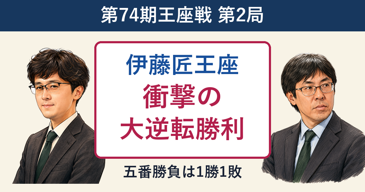 伊藤匠王座が広瀬章人九段に大逆転勝利 第74期王座戦第2局