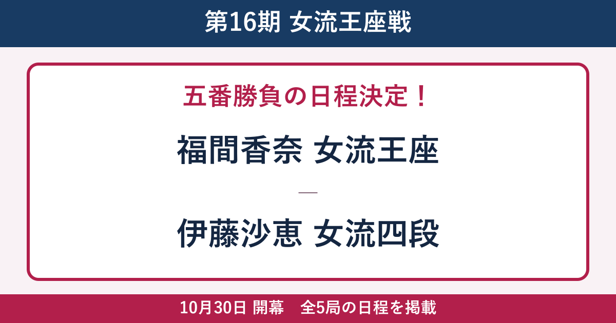 第16期女流王座戦五番勝負の日程