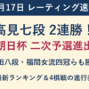 9月17日レーティング速報。高見七段が2連勝で朝日杯二次予選進出。増田八段・福間女流四冠らも勝利