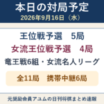 9月16日の本日の対局予定 王位戦予選5局・女流王位戦予選4局ほか