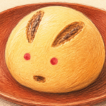 うさぎのお饅頭を手描き風に描いたAIイラスト（実物写真ではありません）